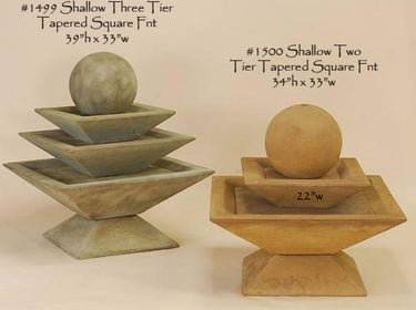 Shallow Two Tier Tapered Square Outdoor Cast Stone Garden Fountain Fountain Tuscan